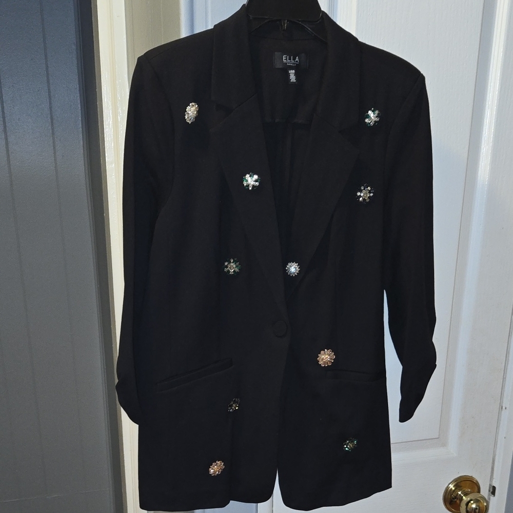 Ella Black Blazer with Jewel Accents